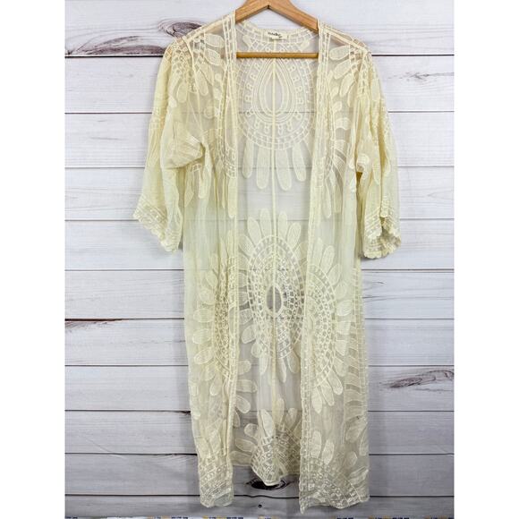 Rebellion Other - Rebellion Again Ivory Lace Open Duster Cardigan Sweater Womans Size Small